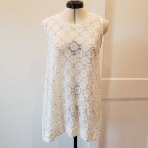 Nally & Millie Sleeveless Whit/Gold Lace Top Size Small